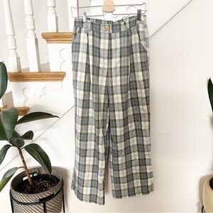 The Native One Plaid Wide Leg Crop Pants Green Gray Checked Size L Large